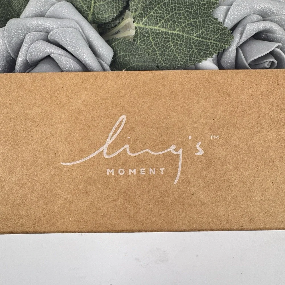 Ling's Moment 25pc Silver‎ Gray White Foam Roses 3